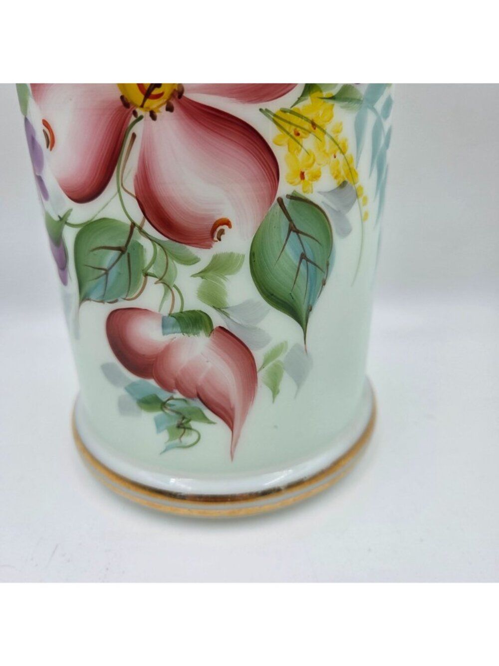 Opaline Hand Painted Flowers with Gold Trim Apothecary Jars with Lid - Picture 4 of 8